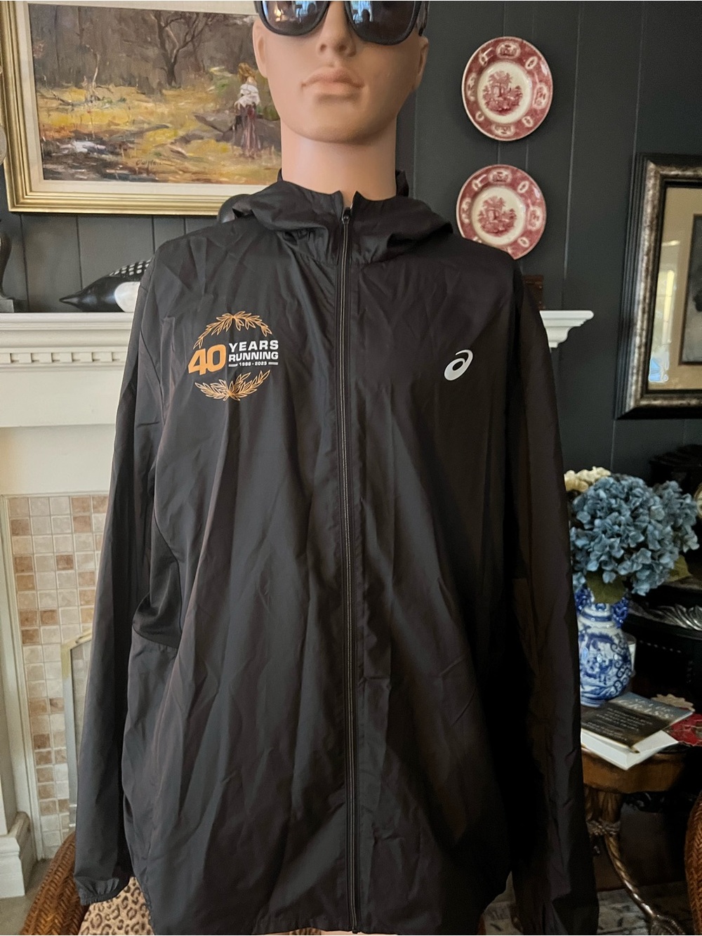 Asics Black Hooded Performance Jacket with 40 Years Running Logo